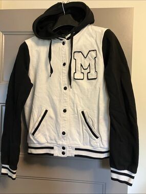 Forever 21 Black and White Varsity Bomber Hoodie Jacket